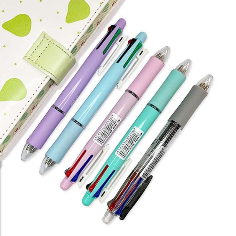 1Pc  4-color Ballpoint Pen + Pencil, Press Multi-color Ballpoint Pen 5 In 1 Multi-function Writing Pen Office Supply