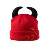 Korean Horn Button Wool Beanie with Devil Ears - Unisex Spring/Autumn Hat