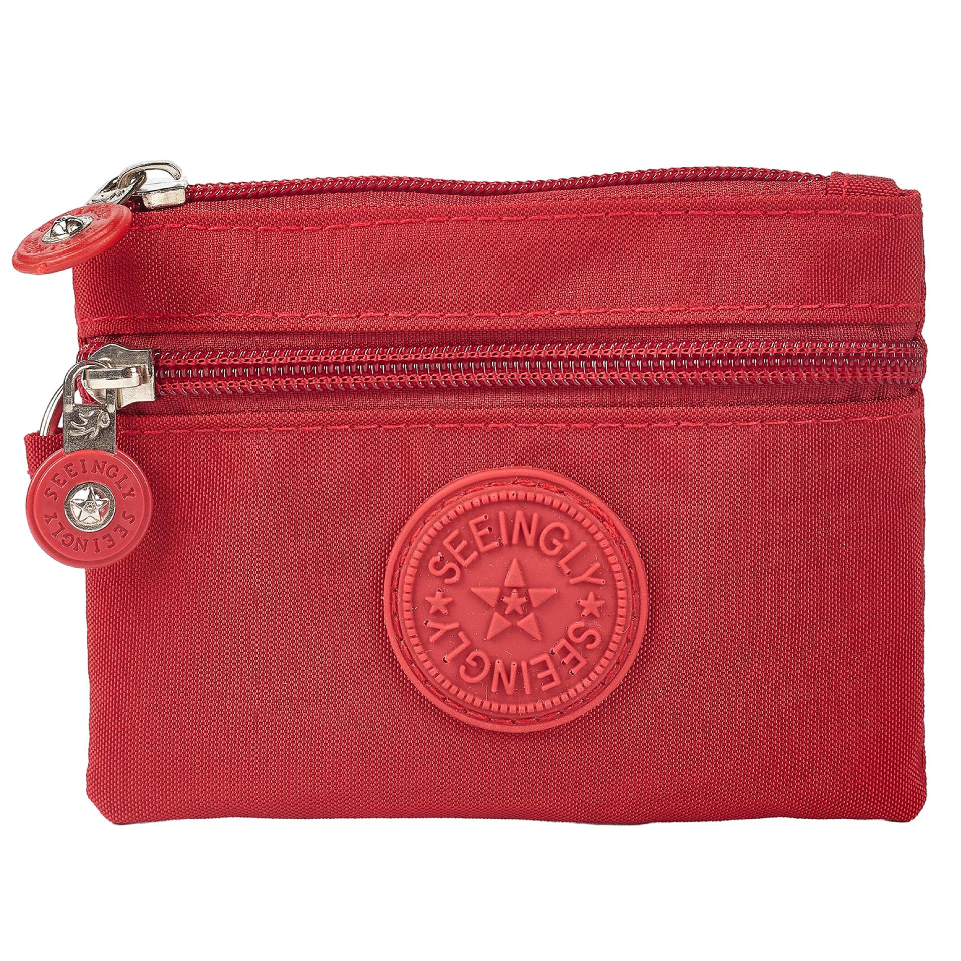 

Многофункциональный двухслойный кошелек для монет на молнии, модный однотонный мини-кошелек для удостоверения личности кредитной карты, ключей, наушников, хранения красный