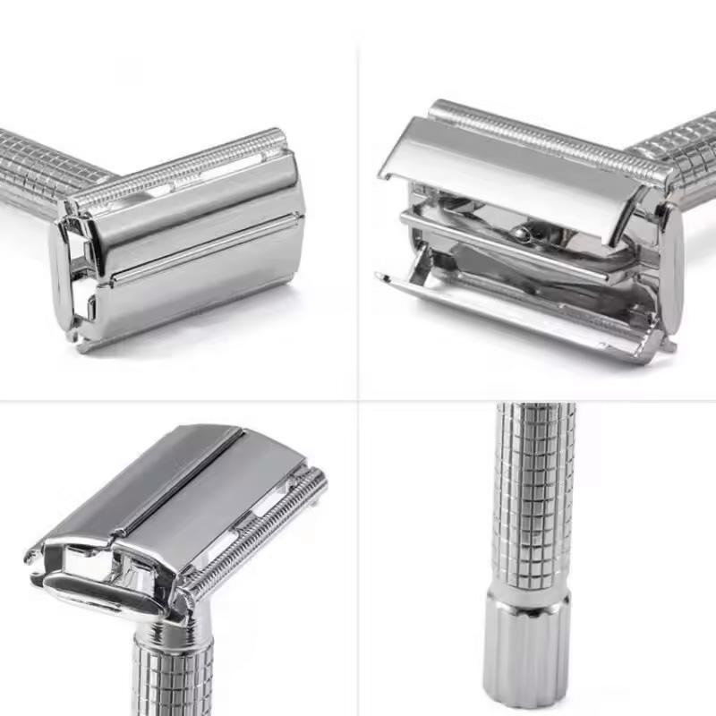 Aparat de ras manual metalic pentru bărbați, cu suport pentru 10 lame, cap de tăiere închis cu strat dublu pentru un bărbierit neted