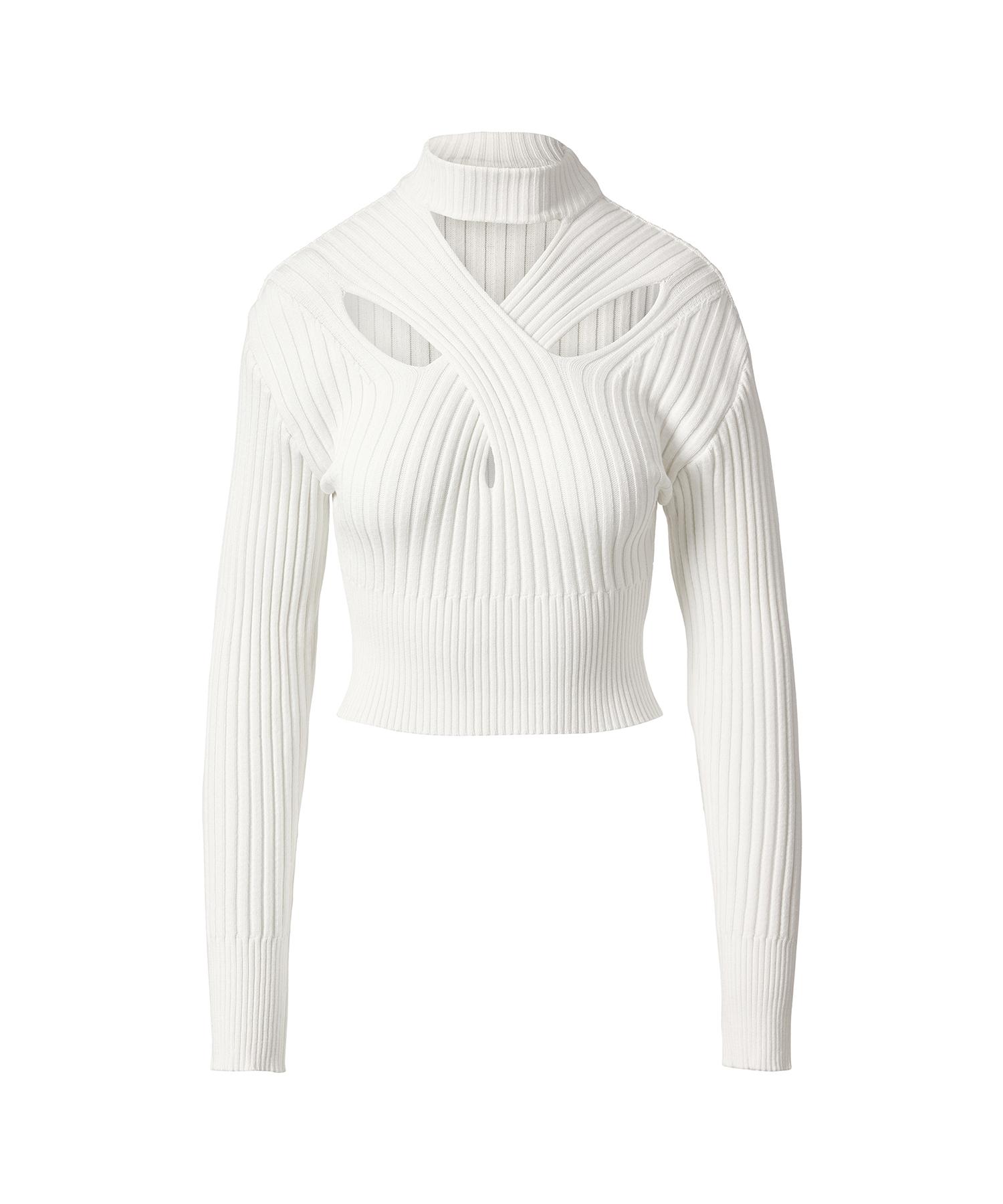 Dre Cross-Cutout Ribbed-Knit Sweater_White White/M