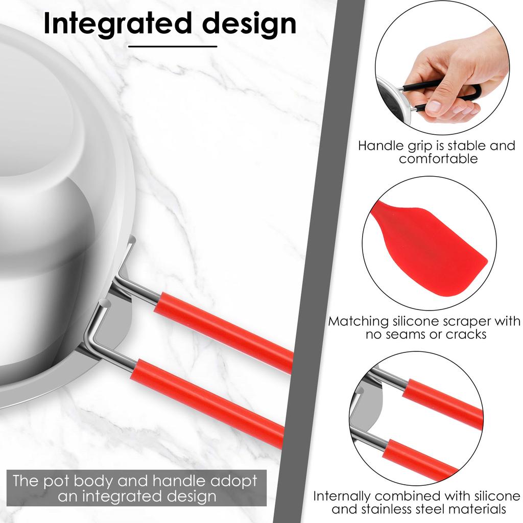 2Pcs Double Boiler Pot Set 480ml Chocolate Melting Pot Stainless Steel Cheese Butter Melting Pots with Silicone Spatula for Home