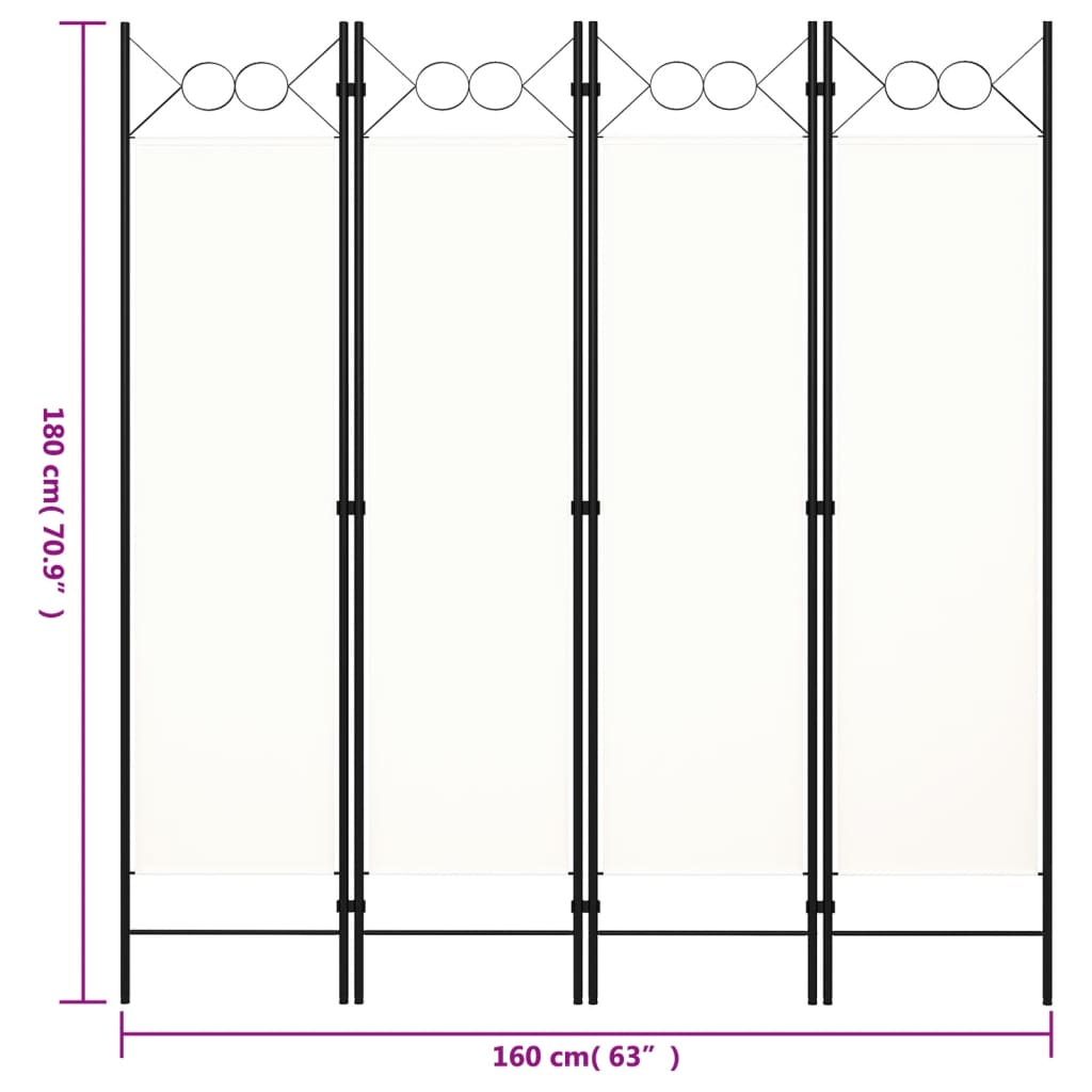 4 Piece Room Divider White 160 x 180 cm