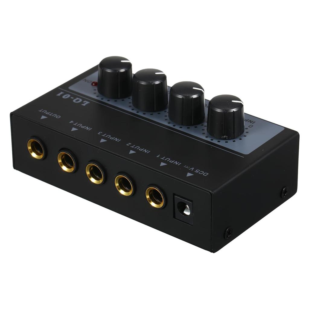 Karlak 4 Channel Mini Mixer, Ultra-Low Noise 4-Channel Mixer, 4 Inputs, 1 Output, DC 5V, Portable Mini Audio Mixer for Microphones, Guitar, Bass,