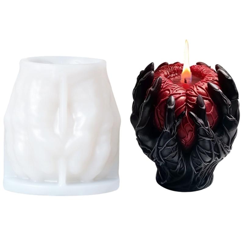 Silicone Molds Halloween Holding Heart Candle Molds Casting Molds Handmade Plaster Molds Craft Supply for Candle Making