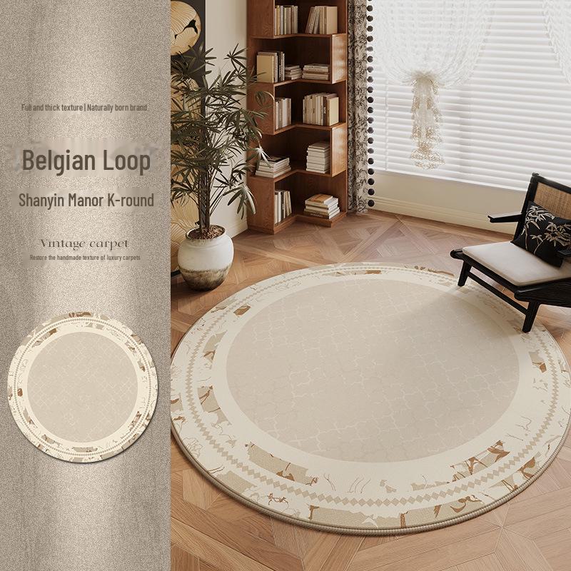 "2025 French Retro Round Living Room Carpet: Light Luxury, High-End, Dirt-Resistant Mat for Sofa, Coffee Table, or Cloakroom"