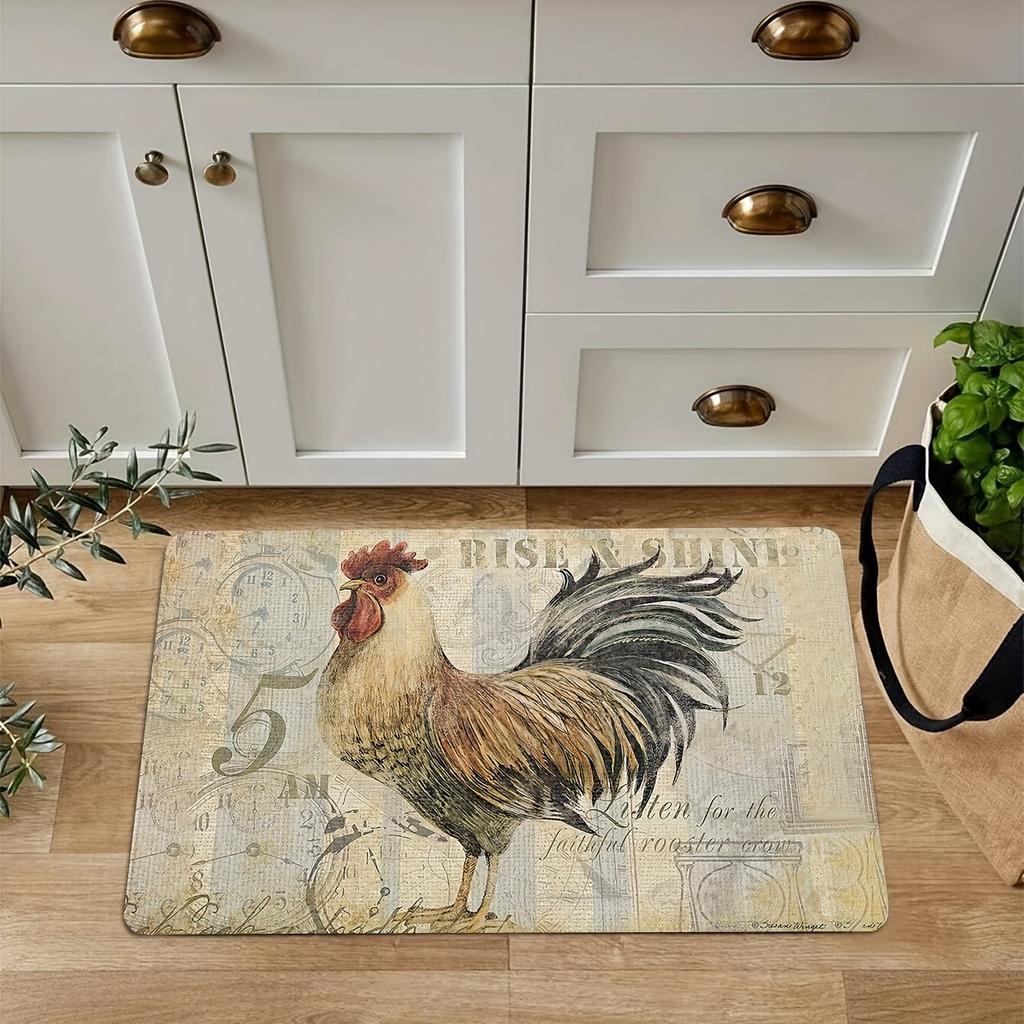 Rooster Soft Kitchen Rug Anti-Fatigue Kitchen Rug Waterproof Non-Slip Rugs Set Runner Rug Bedside Rug Absorbent Carpet For Kitchen