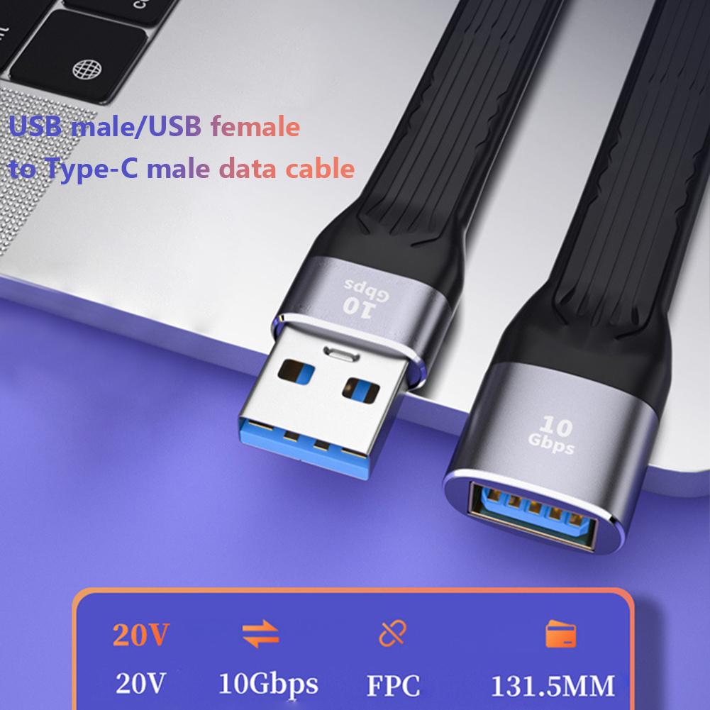 Power Bank Charging Cord USB Male/Female to Type C USB3.1 Cable Short Flexible Charging Cord for Mobile Phone