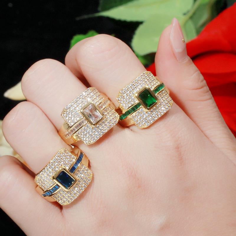 J0109 Micro-Inlaid Zircon Full Diamond Ring, Real Gold Electroplated Jewelry Environmental Protection Ring