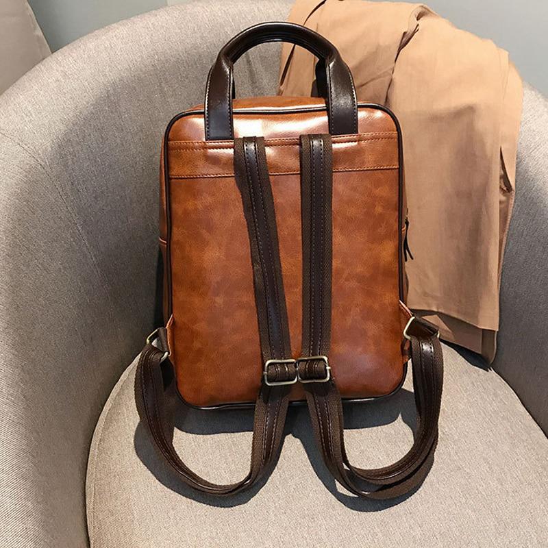 Damen Anti-Diebstahl-Rucksäcke für Studenten, braune Schultaschen für Mädchen im Teenageralter, wasserdichter Vintage-Laptop-Leder-Rucksack, großer Reiserucksack