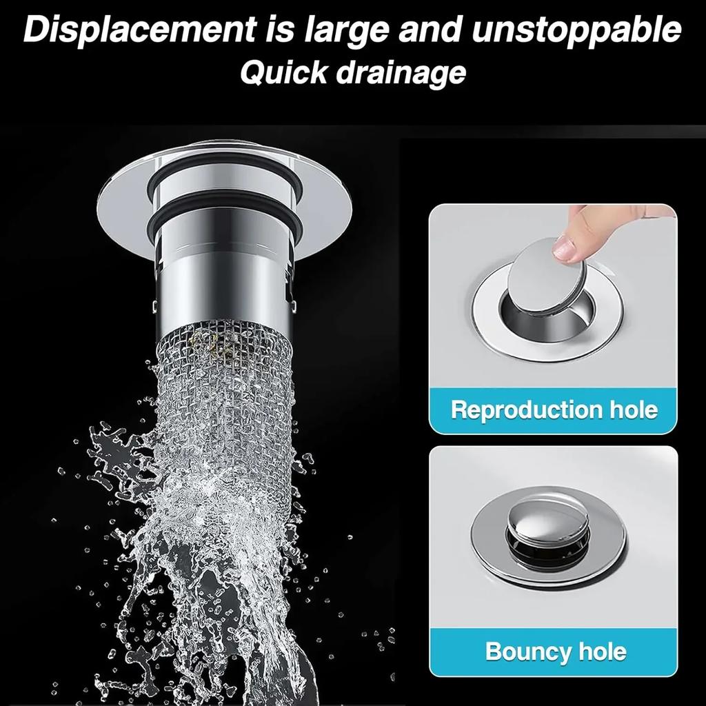 Stainless Steel Floor Drain Filter Washbasin Plug Anti Odor Pop-Up Bounce Core Basin Stopper Hair Catcher Shower Sink Strainer