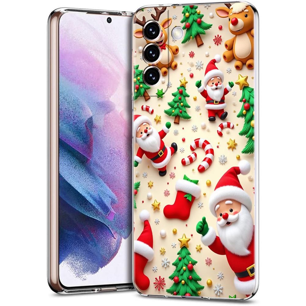 Transparent Phone Case Cover for Samsung Galaxy S25 S24 S23 S22 S20 S21 FE Ultra S24 S10 S10E Plus 5G New Year Christmas Pattern