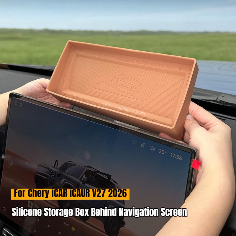 For Chery iCAR iCAUR V27 2026 Silicone Storage Box Behind Navigation Screen Rear Storage Tray Dashboard Expansion Organizer Case