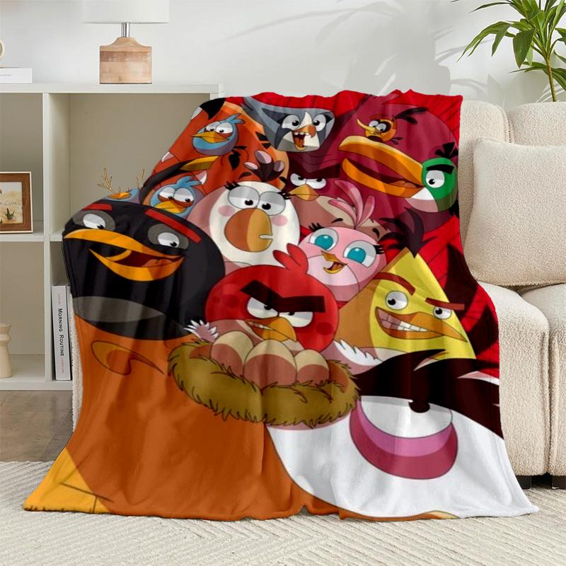 1PC Red Birds Characters Collage Flannel Blanket Gift, Suitable for Both Men And Women, Soft Ideal for Beds And Sofa, Birthday Or Christmas Gift