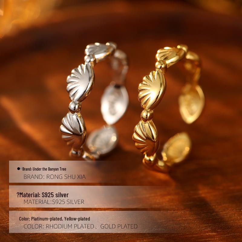 Banyan Tree S925 Silver Shell Ring - Korean Fashion Open Index Finger Design for Women