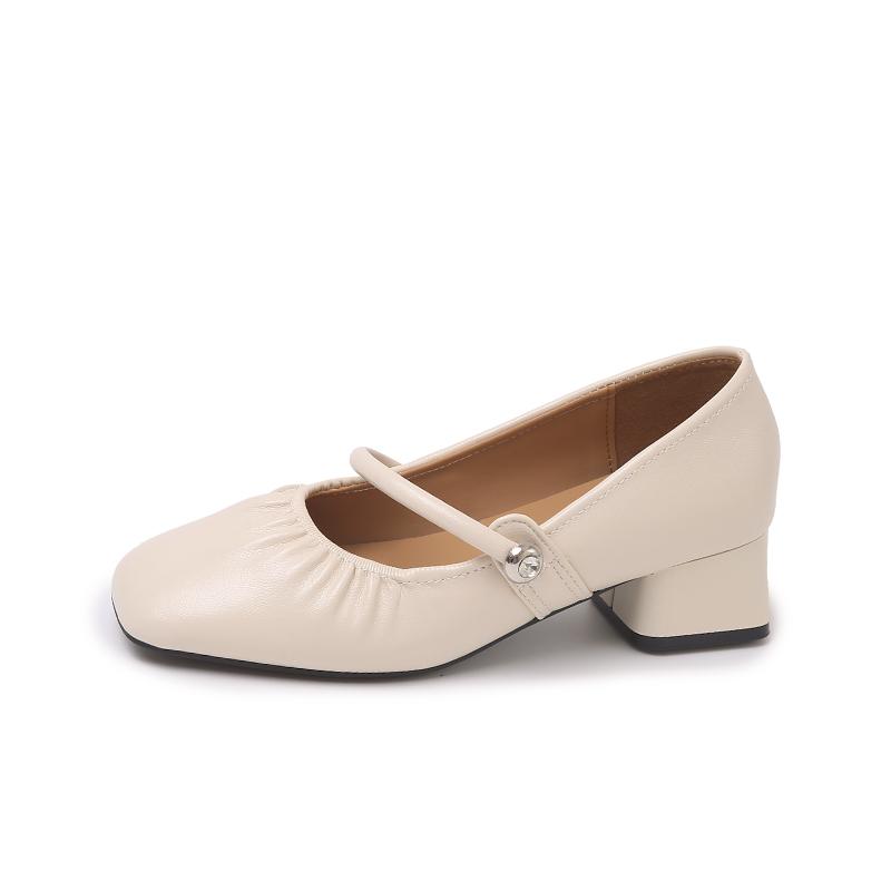 Aphixta Square Toe Shallow Woman Shoes Slip On Pleated 4.5CM Med Heels Shoes For Womens  Elegant Pumps Autumn Ladies Shoes