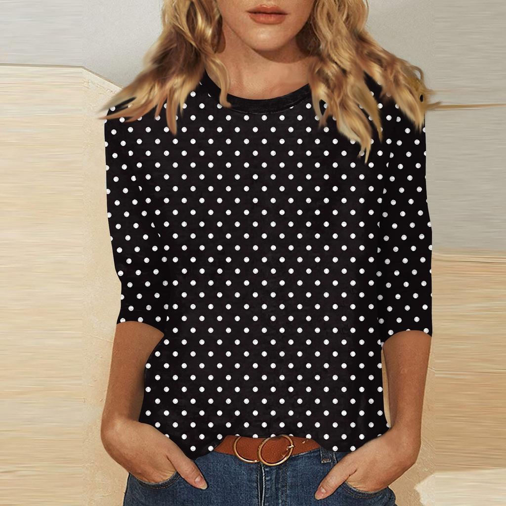 Women's O-neck 3/4 Sleeve Striped  Print Top