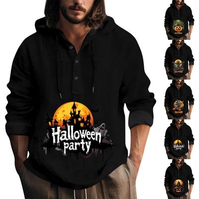 Halloween Bedruckter Kapuzen-Herren-Oversize-Kordelzug-Knopf-Hoodie