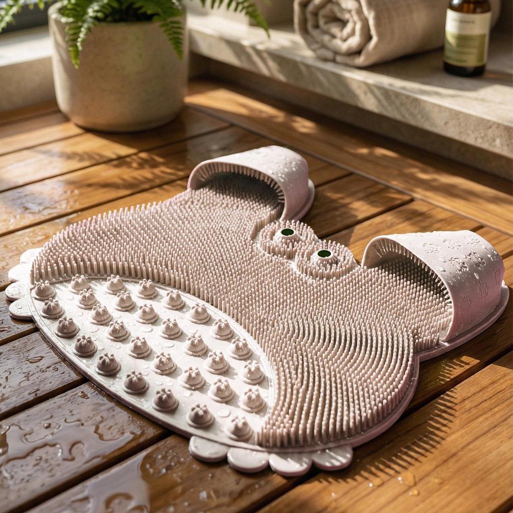 Wall-Mounted Anti-Slip Shower Mat: Foot, Back Scrubber & Massager