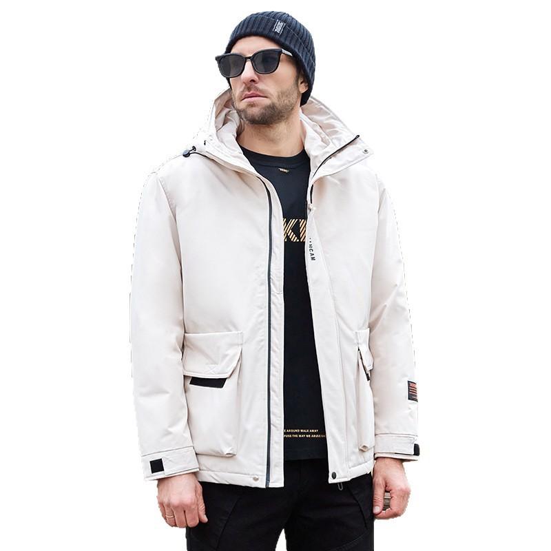 Outdoor Men's New Winter White Duck Down Jacket Versatile Men's Youth Thickened Cargo Hooded Jacket