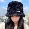 White fluffy fisherman hat children autumn and winter 2025 new velvet warm versatile plain bucket basin hat
