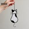 Cat Back Shape Decoration Acrylic Pendant, with Metal Hanging Chain, Stained Glass Effect Silhouette Window Pendant Decoration, for