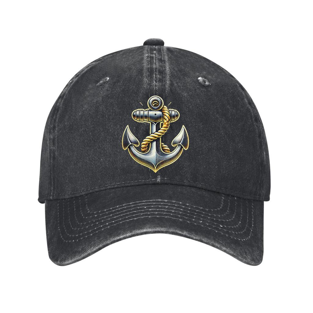 Nautical Anchor Rope Design Baseball Cap Denim Washed Casual Dad Hat Outdoor Adjustable Unisex