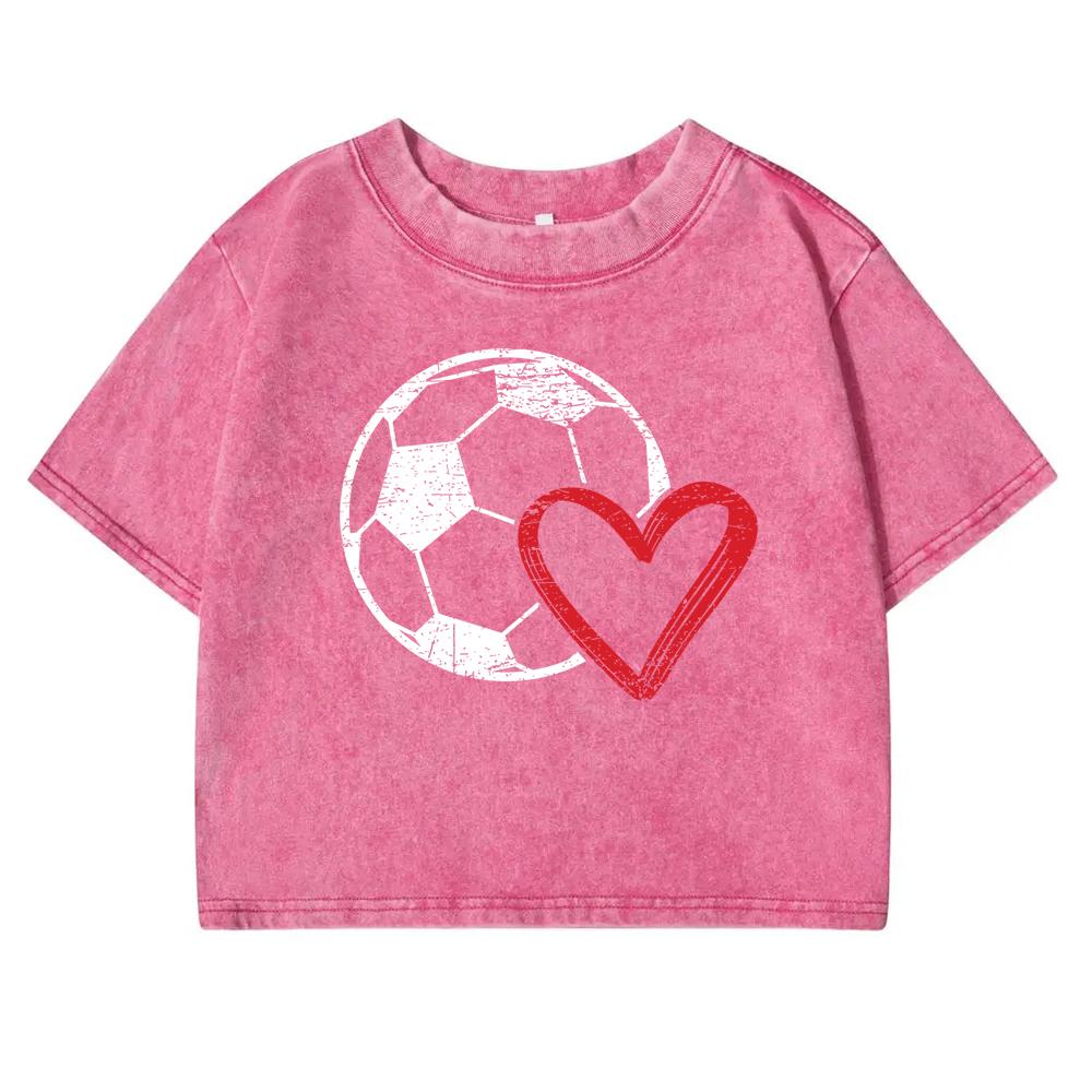 

Футболки женские с принтами в виде футбольного сердца с вырезами, мягкие, с круглым вырезом, модные укороченные топы, ретро, с коротким рукавом XL