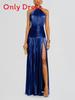 Metalic Sheen Elegant Sleeveless Backless Dress With Slit For Party And Evening Wear