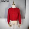 BITCED Women's Comfortable Casual Solid-Colour Knitted Single-Breasted Cardigan Short Jacket Sweater Top
