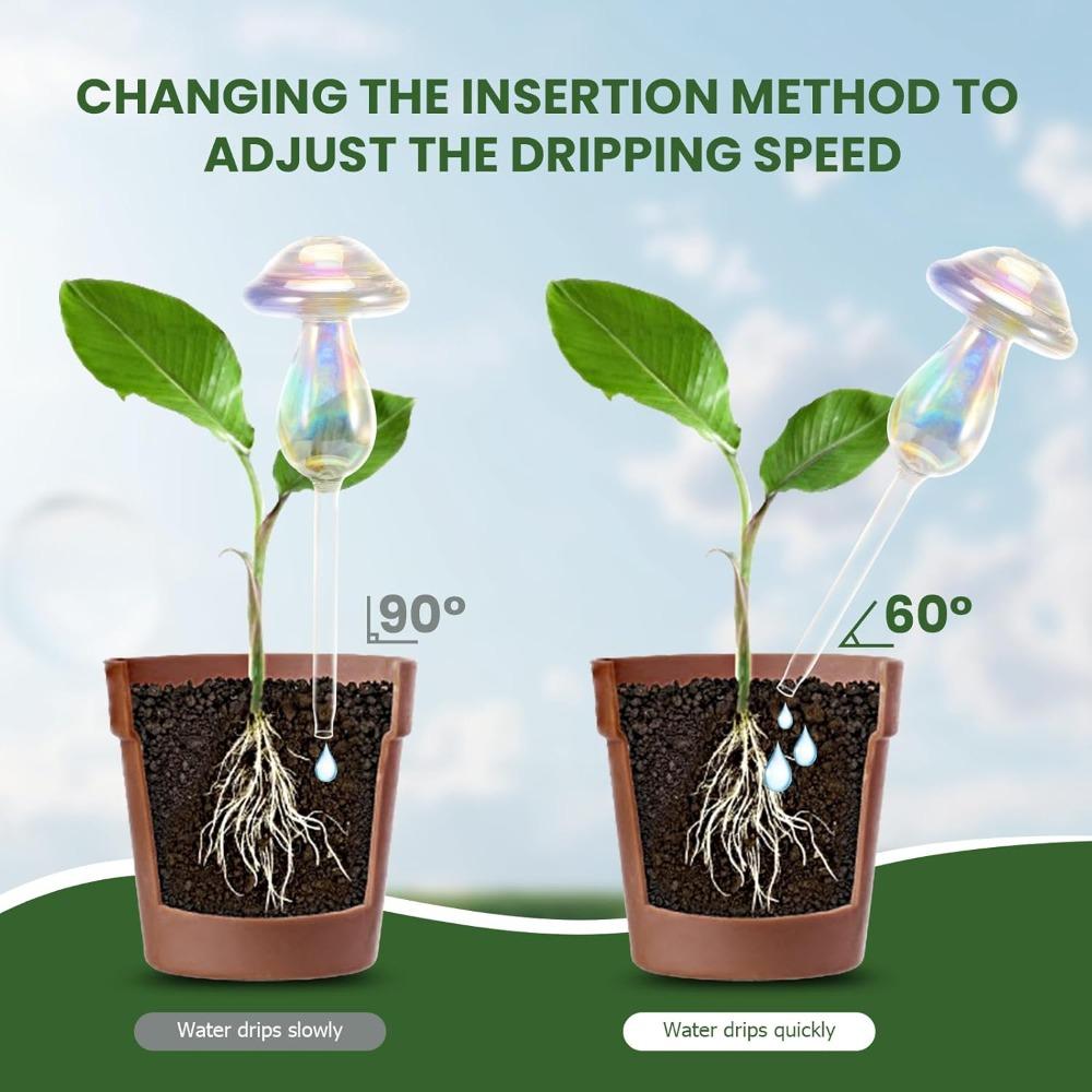 2pcs Plant Watering Globes Self Watering Planter Insert Plant Watering Devices Glass Watering Bulbs for Mushroom Watering Globes Top-Fill Watering
