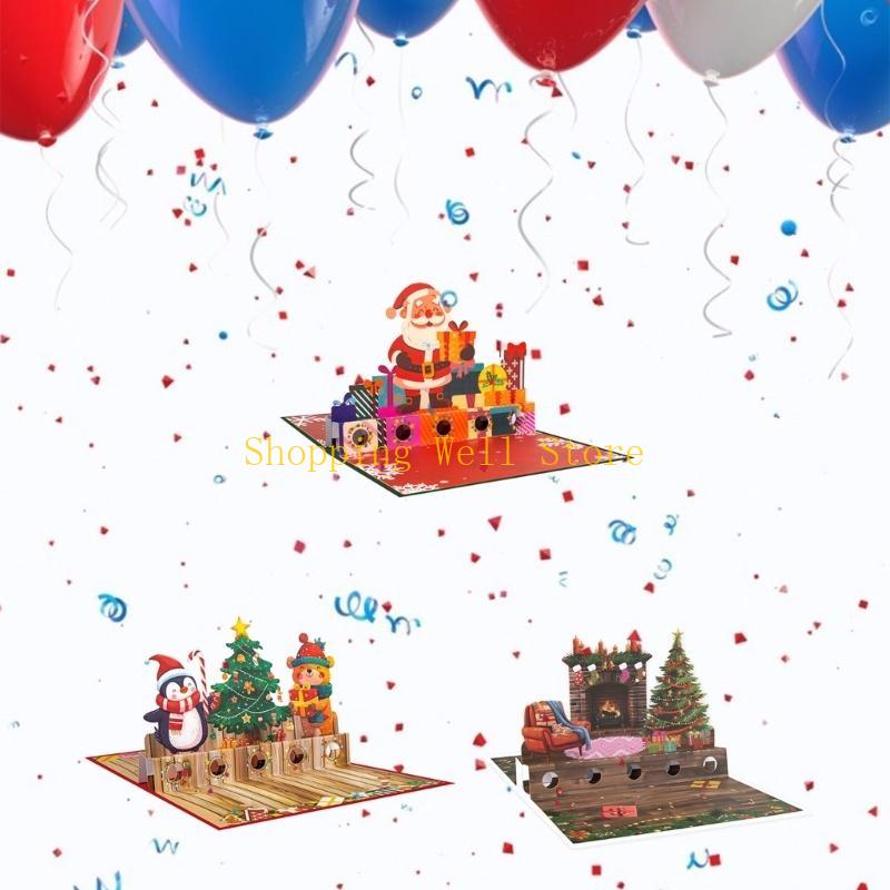 KX4B Pleased 3D Christmas Greeting Cards Festival 3D Christmas Cards with Envelopes Unique Holiday Greeting Experience