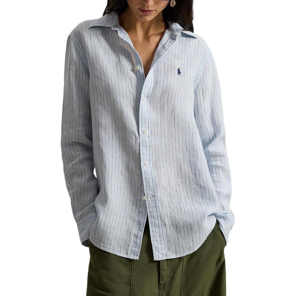 Polo Ralph Lauren SS26 Embroidered Stripe Linen Long Sleeve Shirt Women shirts 211A96158-003