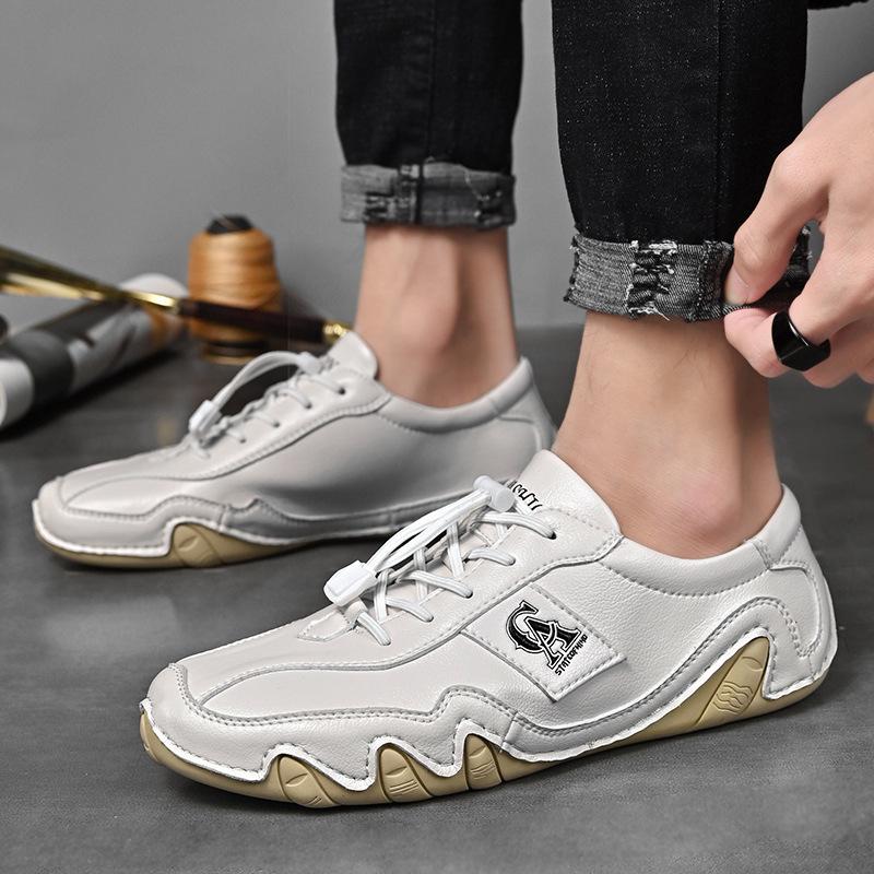 Spring 2025 new leather casual driving breathable octopus beanie shoes men's British lazy low-top casual shoes