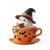 Halloween Ghost Teacup Figurine Witch Hat Reading Ghost Statue Resin Sculpture Home Office Holiday Party Desktop Decoration Ornament