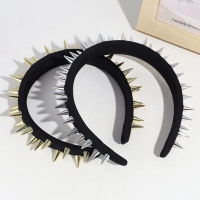 Bentiță pentru femei stil punk exagerat cu nituri lungi decor bandă largă elastică anti-alunecare pentru decorarea părului pentru femeie accesoriu de păr cerc