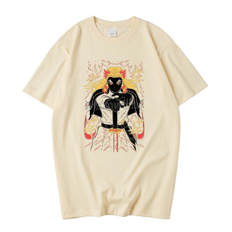 Rengoku Kyoujurou T-shirts Anime T-shirt Cotton Summer Short Sleeve Oversized T-shirts Funny Streetwear Unisex