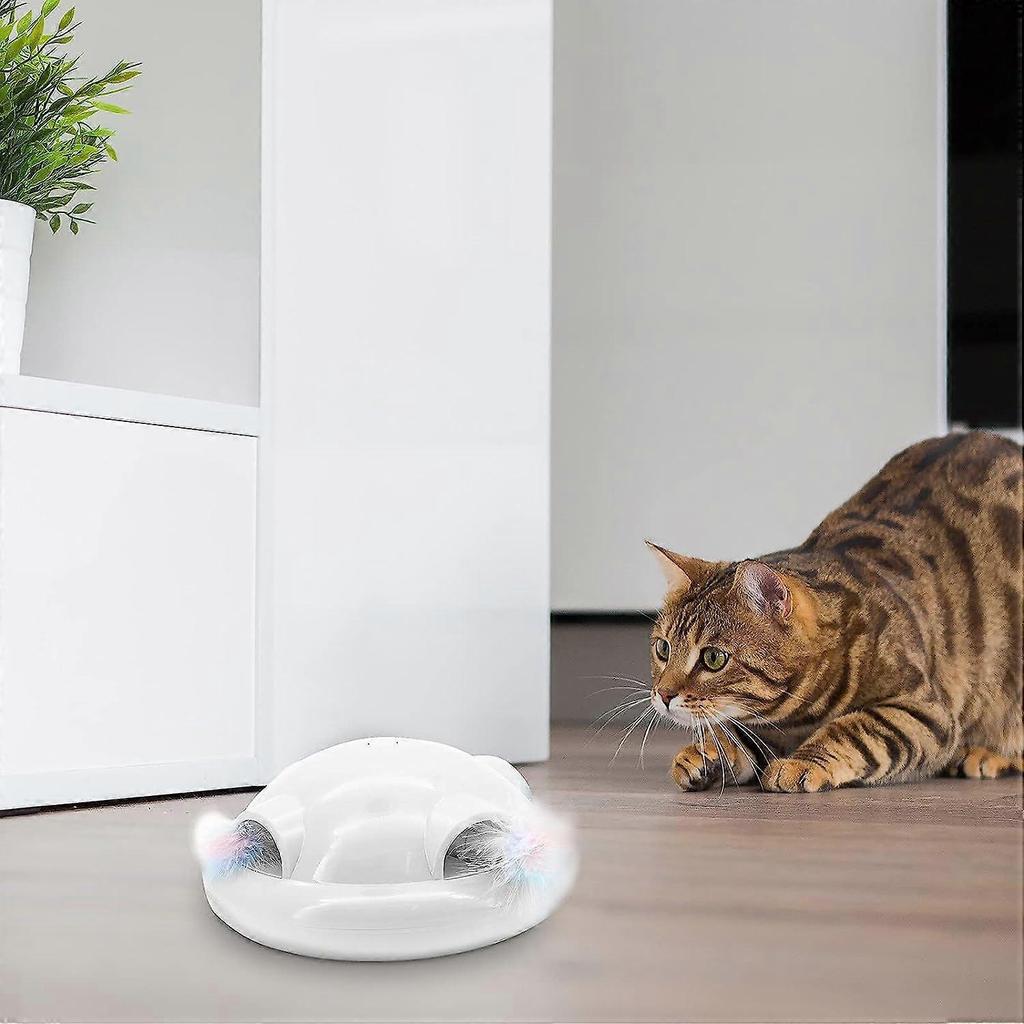 Jouet lectrique pour chat - Jouet  plumes interactif - Jouet rotatif intelligent - Avec lumire LED couleur - Commande vocale intelligente (blanc)