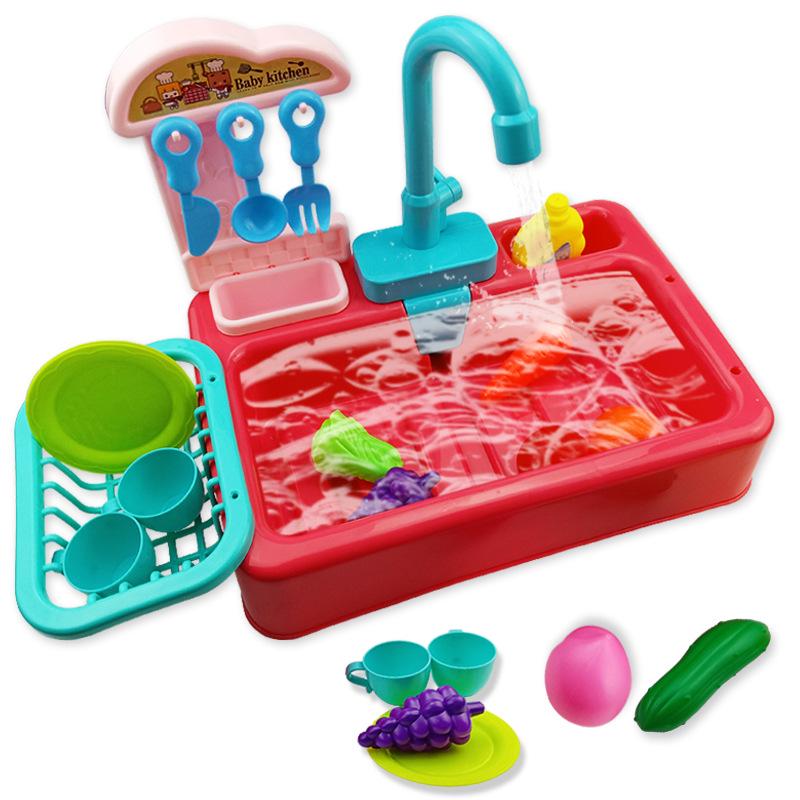 Children's Pretend Play Electric Sink with Circulating Water and Vegetable Washing Features