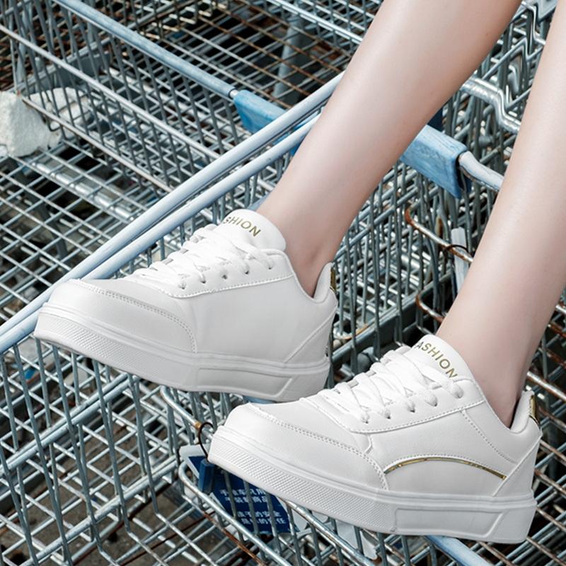 Damskie Białe Buty Płaskie Damskie Białe Trampki Casual Sznurowane Skóra PU Do Chodzenia Gruba Podeszwa Outdoor Luksusowa Moda