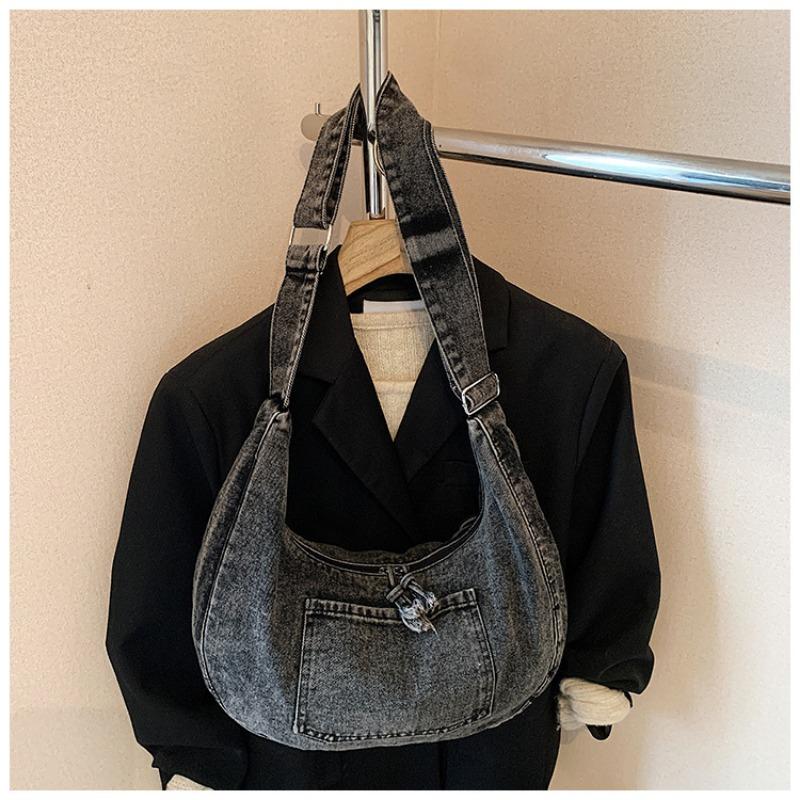 

New denim versatile simple shoulder bag women s large-capacity literary retro lazy wind messenger bag satchel