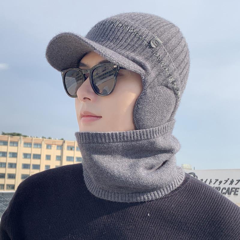 New Velvet Warm Ear Bag Knitted Cap Men's Autumn and Winter Cycling Sports Cold-proof Wool Scarf Cover