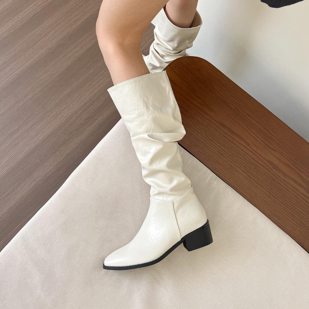 Factory Making Goods~ Coffee Gray Square Head Stacking Boots Women's 2025 New Autumn Oil Wax Leather Martin Boots