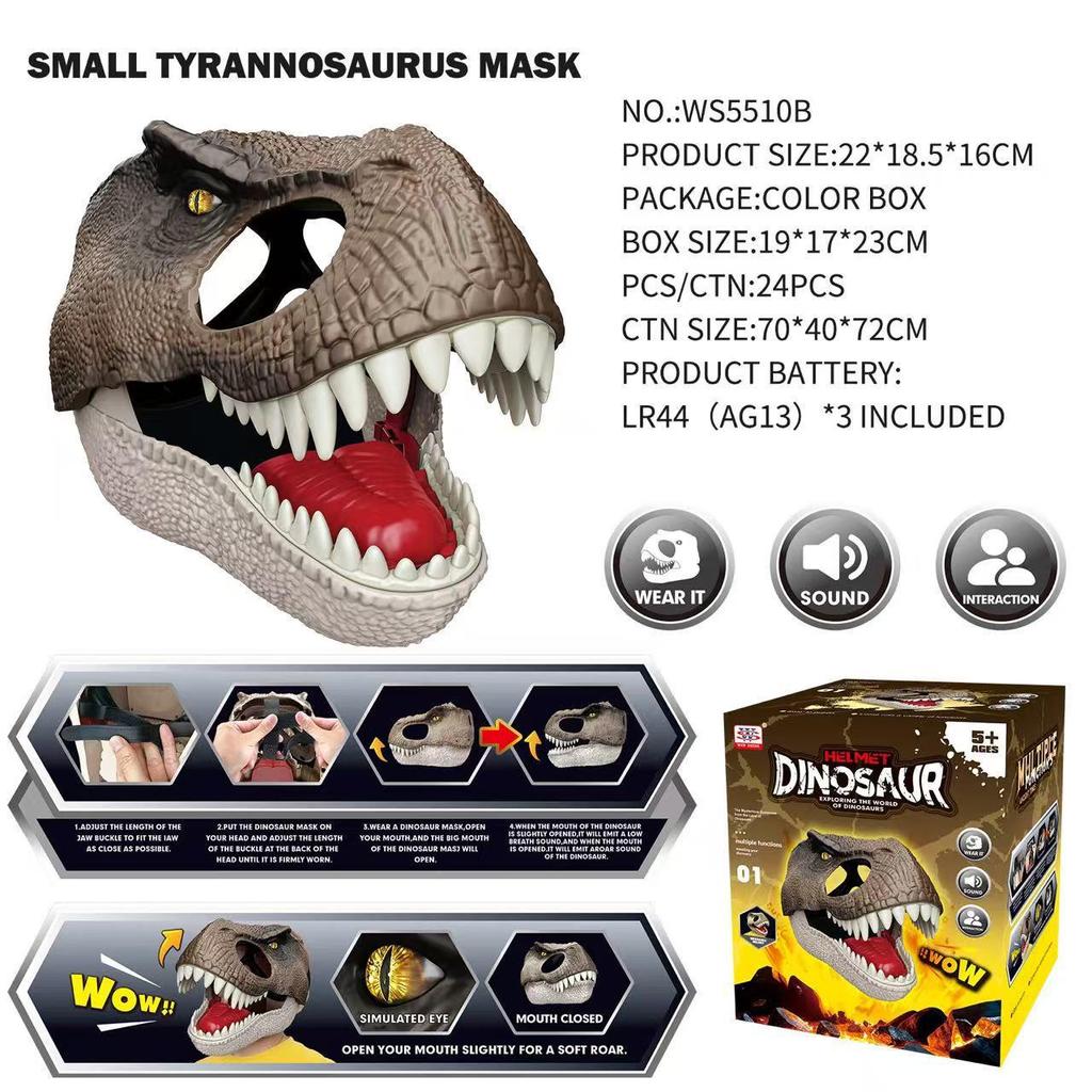 Sound & Light Christmas Dinosaur Cosplay Mask - Tyrannosaurus & Velociraptor Halloween Headgear Toy