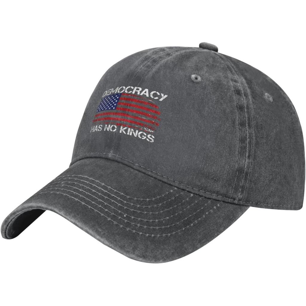 Democracy Has No Kings Washed Cotton Baseball Cap American Flag Adjustable Outdoor Sun Hat