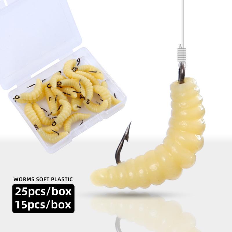 Bait15-25PCS Lure Bait with Hook Bread Worm Boxed Imitation Soft Worm Soft Bait for Mouthfish White Striped Fish Topmouth Culte