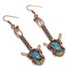 Rainbow Calsilika 999 Copper Wire Wrapped Earrings, Handmade Gemstone Jewelry Earrings For Memorial Day