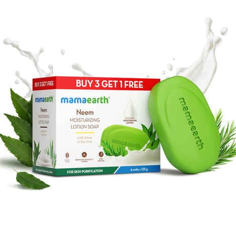Mamaearth Neem Moisturizing Lotion Soap with Neem & Tea Tree for Skin Purification (3 + 1 Free) - (125 Gm X 4) | Units For Skin Protection | Soothes