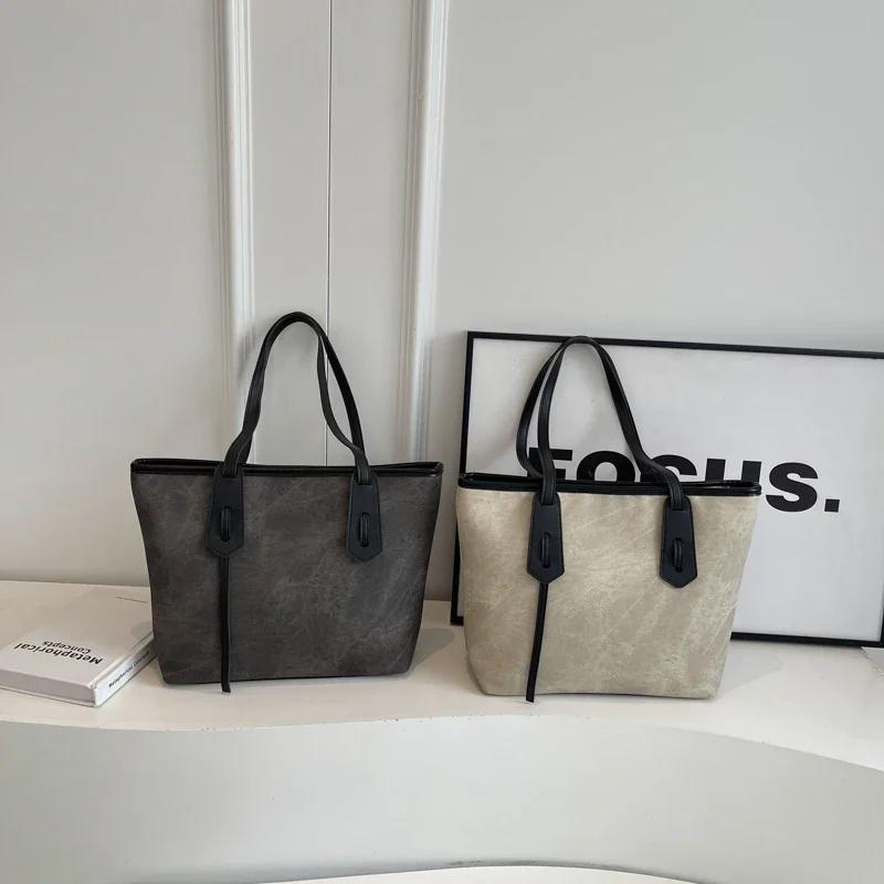 PU Large Capacity  Hot Selling Tote Bag Solid Color Zipper Simple Fashionable Shoulder Bag Soft Versatile Popular Handbag