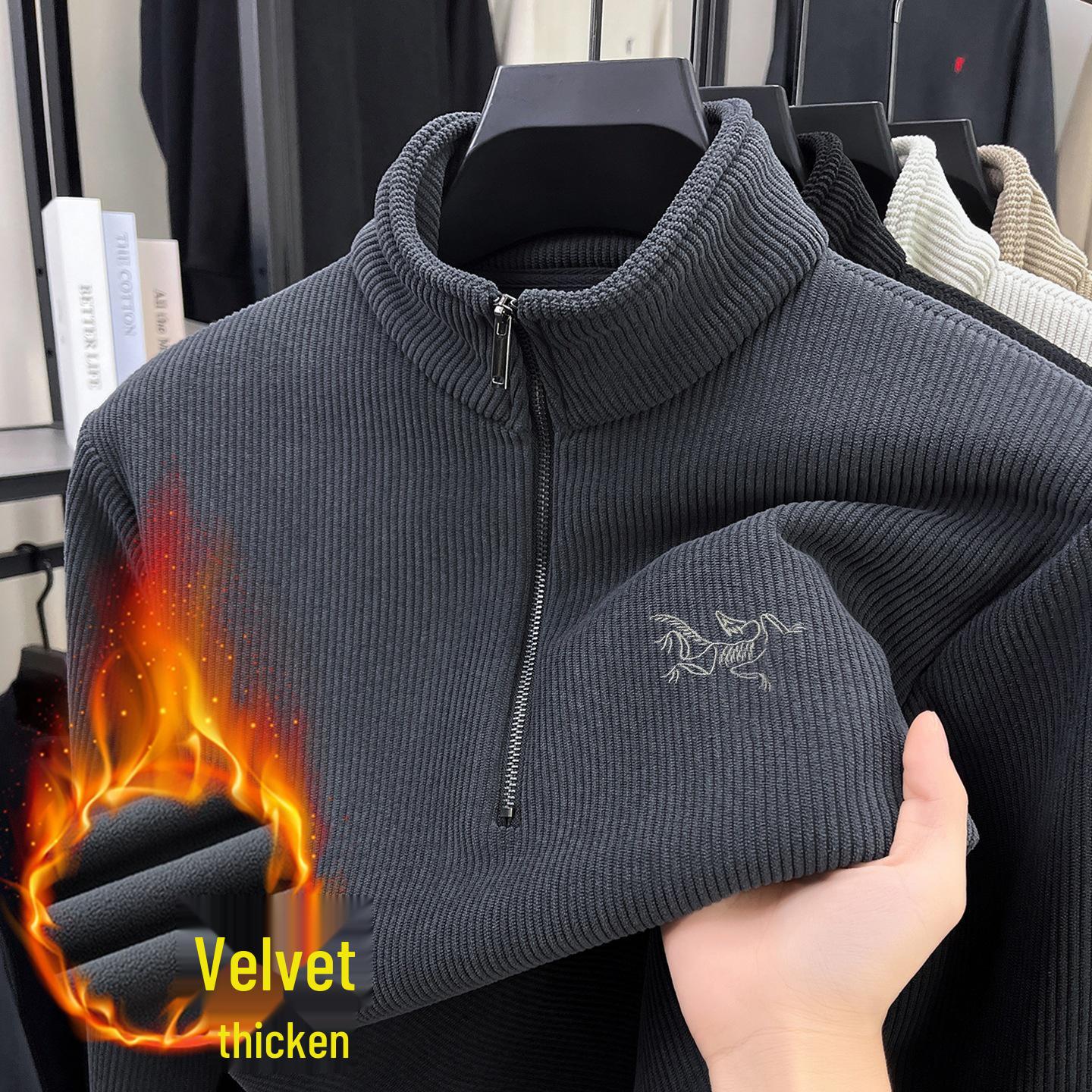 Men s Winter Fleece-Lined Thickened Half-Zip Stand Collar Hoodie 2025 Fashion Trend L